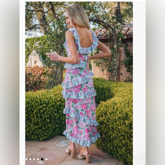 Show Me Your Mumu Weddings Pink Floral Scoop Neck Tiered Maxi Dress - Picture 2 of 9